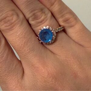 Bomb Party RG24531 Checkmate Babe Ocean Blue Quartz Rose Gold Ring Size 6